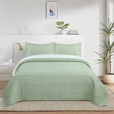 Image of 3 Piece Quilted Bedspread Bed Throw Embossed Bedding Set Single Double King Size
