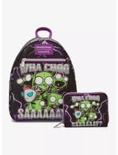 Image of Loungefly Nickelodeon Invader Zim GIR Lightning Mini Backpack and Wallet Set NWT