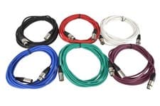 Image of 6 XLR Cables 6m Length 3 Pin- Black, Red, White, Purple, Blue & Green Supplied