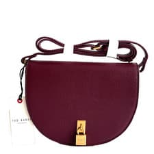 Image of Ted Baker Handbag Small Burgundy Leather Bag - Sohho Saddle Padlock - RRP £140