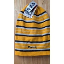 Image of Buffalo Sabres Reebok NHL Reversible Beanie Hat Striped Navy Gold NWT