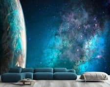 Image of Space Galaxy planets Sparkling Wallpaper Mural Removeable Washable Peel &Stick
