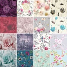 Image of FLORAL WALLPAPER BOTANICAL GARDEN MEADOW FLOWERS ROSES - CHOOSE DESIGN