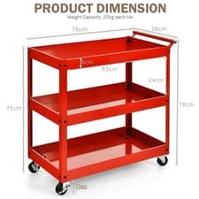 Image of 3-Tier Heavy Duty Service Cart Tool Trolley Utility Cart w/Wheels Red