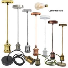 Image of Vintage Industrial Pendant Light E27 Bulb Holder 1m Ceiling Rose Lamp Fitting