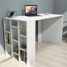 Image of Modern Computer Desk Study Table With Bookshelves Finished in White