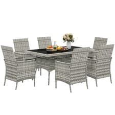 Image of Outsunny 6 Seater Rattan Garden Furniture Set with Cushions, Mixed-Grey