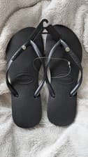 Image of HAVAIANAS Black  FLIP FLOPS Ladies THONGS SANDALS Slim SW CRYSTAL  LOGO
