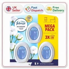 Image of Febreze Bathroom Continuous Air Freshener Cotton Fresh 3 Unit Fights Odour and