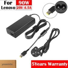 Image of 90W 20V 4.5A AC Adapter Charger Rectangle for Lenovo Laptop w/ UK Plug Cable