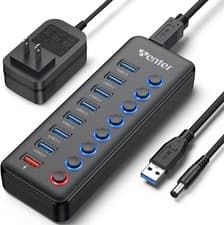 Image of Wenter 8 Port Powered USB 3.0 Hub Splitter 7 Data + 1 Charging Port with Adapter