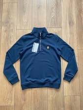 Image of belstaff 1/4 sweatshirt dark ink cotton fleece navy L