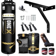 Image of Punch Bag 5ft Filled Heavy Duty MMA Boxing Gloves Home/Gym Training Set Black