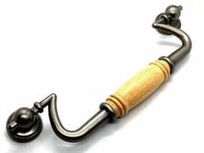 Image of 2 x COMBINATION DROP HANDLES 156mm beech wood pewter cupboard cabinet handle(28