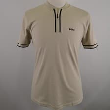 Image of Men's Hugo Boss Pariq Stone Beige Baseball Collar Polo Shirt Small RRP £129