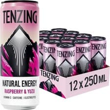 Image of TENZING Energy Drink Raspberry Yuzu 12x250ml, Plant-Based Vegan Drink
