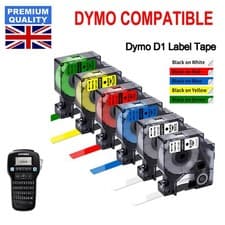 Image of DYMO D1 LABEL TAPE 6MM BLACK BLUE RED YELLOW GREEN GOLD SILVER CLEAR
