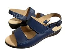 Image of Hotter Blue Leather Wide Fit Easy Touch Fastening Buckle Sandals Size UK 6 BNWB