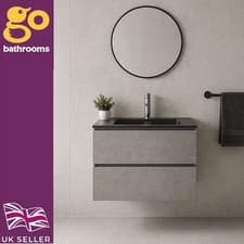 Image of Grey Wall Hung Vanity Unit & Black Resin Basin Assembled Bathroom Storage 600mm