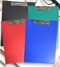 Image of A4 Foldover Black Blue Red Green Clipboard Foolscap Fold Over PVC Clip Board UK