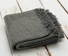 Image of Grey Cotton Throw with Tassels Jacquard Pattern Warm Cosy Cover 130 x 170 cm
