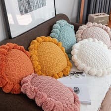 Image of Knitted Round Pompoms Pillow Soft Multicolor for Sofa Bed Garden Patio Decor