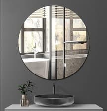 Image of Sqinor - Round Frameless Glass Wall Mirror - Self Adhesive Stick On - 40 cm