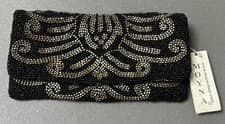 Image of Moyna Black & Silver Beaded Fold-Over Clutch Evening Bag