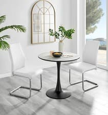 Image of Elina White Marble Effect Round Dining Table & 2 Lorenzo Chairs, Easy to Clean