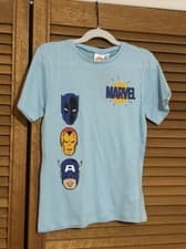 Image of Marvel Blue Kids T-shirt Age 8 - Iron Man - Captain America - Perfect Gift