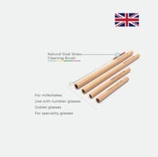 Image of 4 x natural bamboo drinking straws set + Husk brush