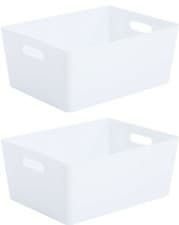 Image of 2x Wham Studio 5.02 Rectangular Plastic Storage Container Handle Basket - White