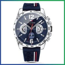 Image of NEW GENUINE TOMMY HILFIGER TH1791476 BLUE DIAL & RUBBER STRAP MENS WATCH 46MM
