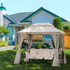 Image of Outdoor 3-in-1 Convertible Swing Chair Bed 3 Seater Porch Garden w/ Nettings