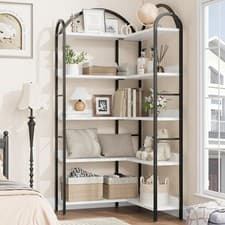 Image of 5-Tier Corner Bookshelf, Industrial Etagere Bookcase Freestanding Display Shelf