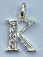 Image of Sterling Silver & Cubic Zirconia Letter K Necklace Pendant (T1707)