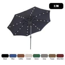 Image of 2.5/2.7/3M Round Garden Parasol LED Umbrella Tilt Crank Sun Shade Patio Fabric