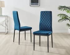 Image of Set of 6 Milan Velvet Upholstered Luxury Dining Chair Black Legs Diamond Stitch