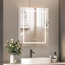 Image of Illuminated Bathroom Mirror Cabinet With LED Lights Demister Shaver Socket Wall