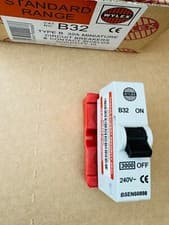 Image of WYLEX 32A Type B Push/Plug-In Circuit Breaker ~ B32 32 Amp MCB ~ Inc. Base ~ Red