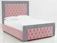 Image of PLUSH VELVET GLITTER BED FRAME, CHESTERFIELD BED, DOUBLE BED KING SUPER KING