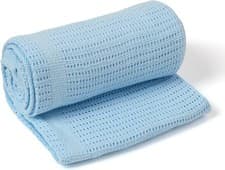 Image of Clair de Lune Soft Cotton Cellular Shawl Baby Pram Blanket Blue 70 x 90 cm