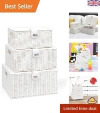 Image of Storage Made Elegant: 3-Set of Stackable Resin Woven Baskets with Locking Lids