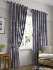 Image of Tivoli Silver Ring Top Eyelet Curtains including Tie Backs