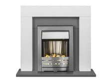 Image of Adam Dakota Fireplace Pure White & Grey + Helios Electric Fire Brushed Steel, 39