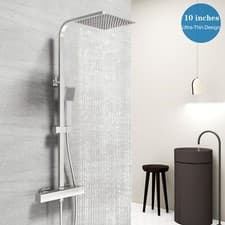 Image of Exposed Thermostatic Shower Mixer Bathroom Twin head Square&Round Bar Set