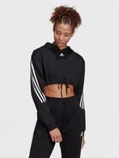 Image of Adidas Badge Of Sport Crop Hoodie Black White Size 2XS