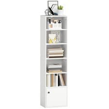 Image of HOMCOM Tall Bookcase, 6-Tier Bookshelf with 3 Adjustable Shelves, White