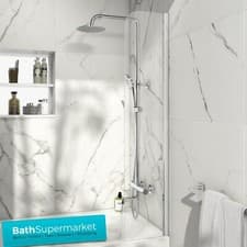 Image of 300x1400mm Fixed Bath Screen 6mm Curved R100 Chrome Clear Glass