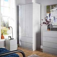 Image of Wardrobe 2 Door 2 Drawer Storage Cabinet Modern Home Bedroom Furniture Unit